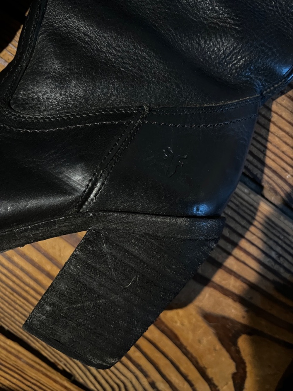 Frye Black Leather Mid-Calf Block Heel Boots - Picture 3 of 7